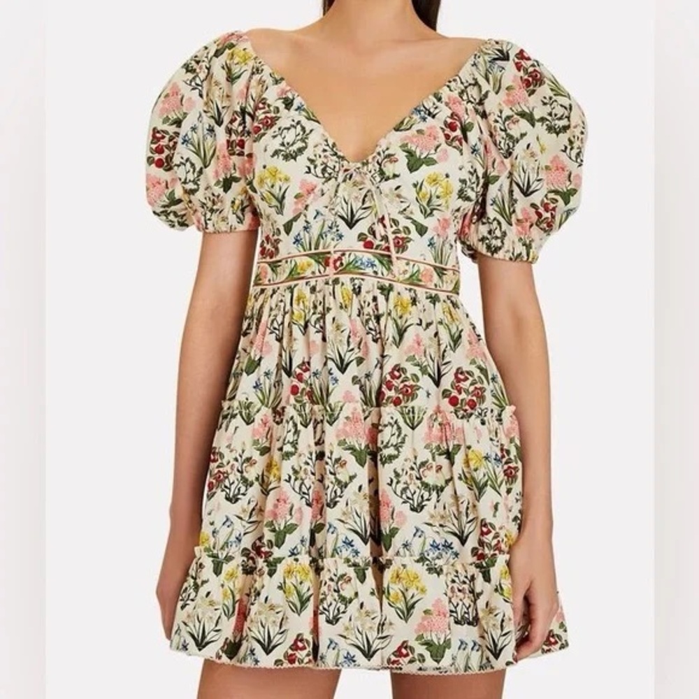 Agua by Agua Bendita Manzanilla Floral Tiered Mini Dress Yellow Size S